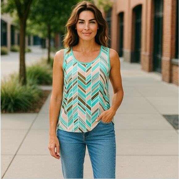 Mine Tribal Print Colorful Tank Top Lattice Back Size M - Picture 2 of 9